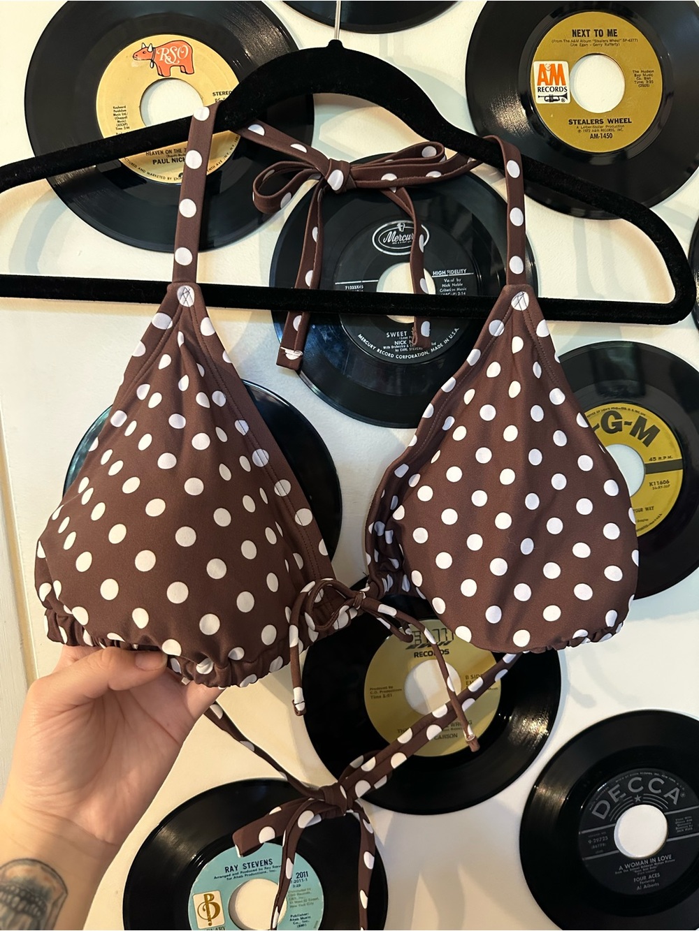 Brown Polka Dot Triangle Bikini Top